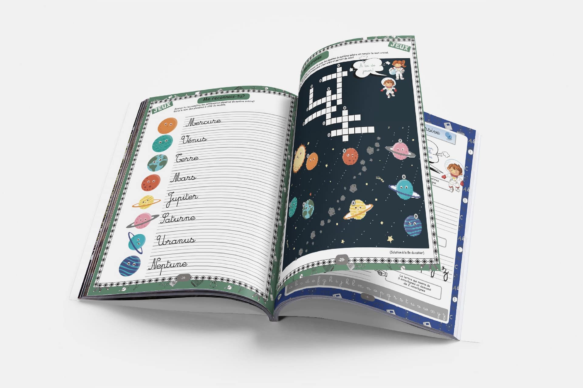 ecriture_cursive_espace_jeux Cahier d'activités espace astronomie