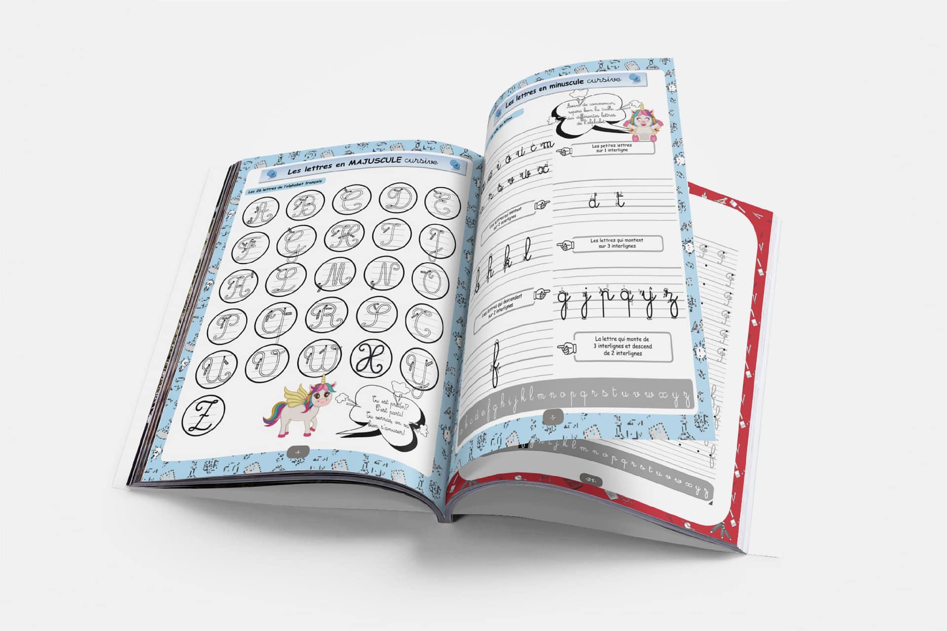 ecriture_cursive_licorne_fiche_alphabet Cahier pour apprendre à écrire cp
