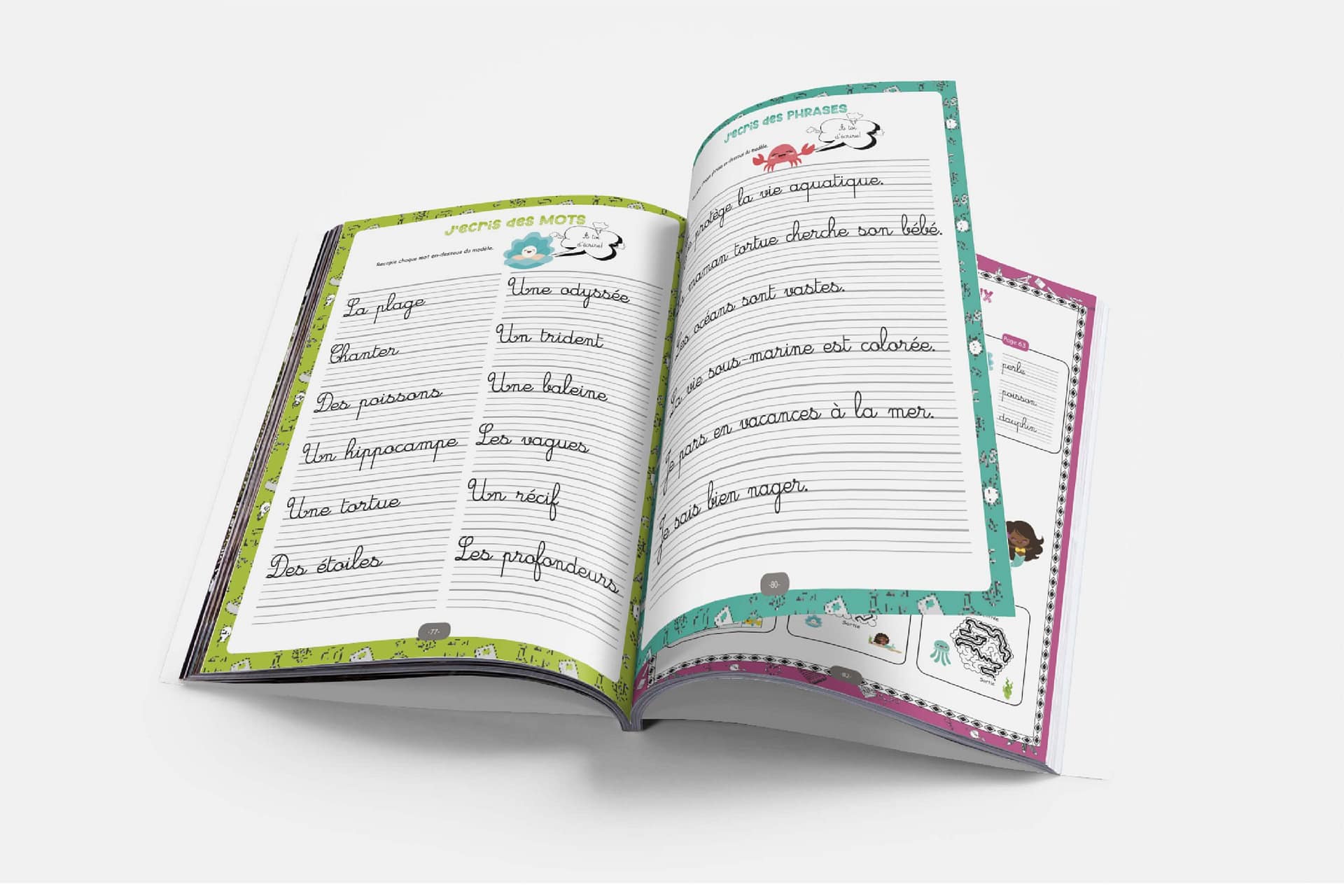 ecriture_cursive_sirene_mots_phrases Livre apprendre à écrire les lettres, mots et phrases